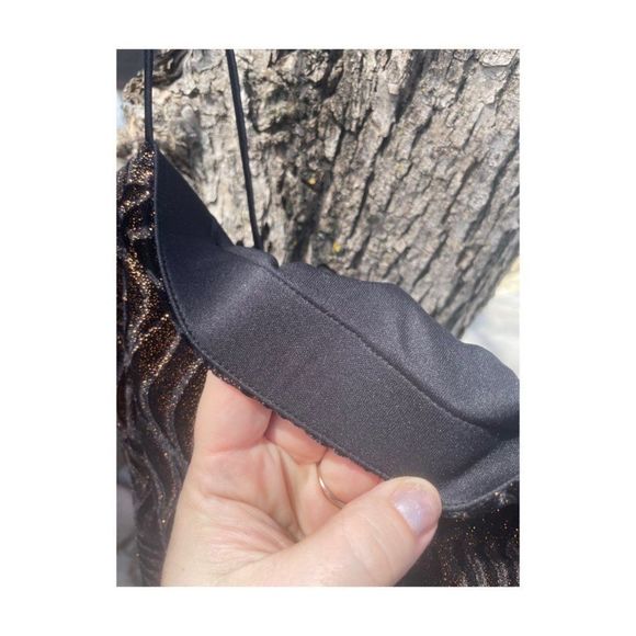 Vintage | 90s Formal Gown Dress Velvet Burnout Gold Metallic Spaghetti Straps 14 - Picture 10 of 14